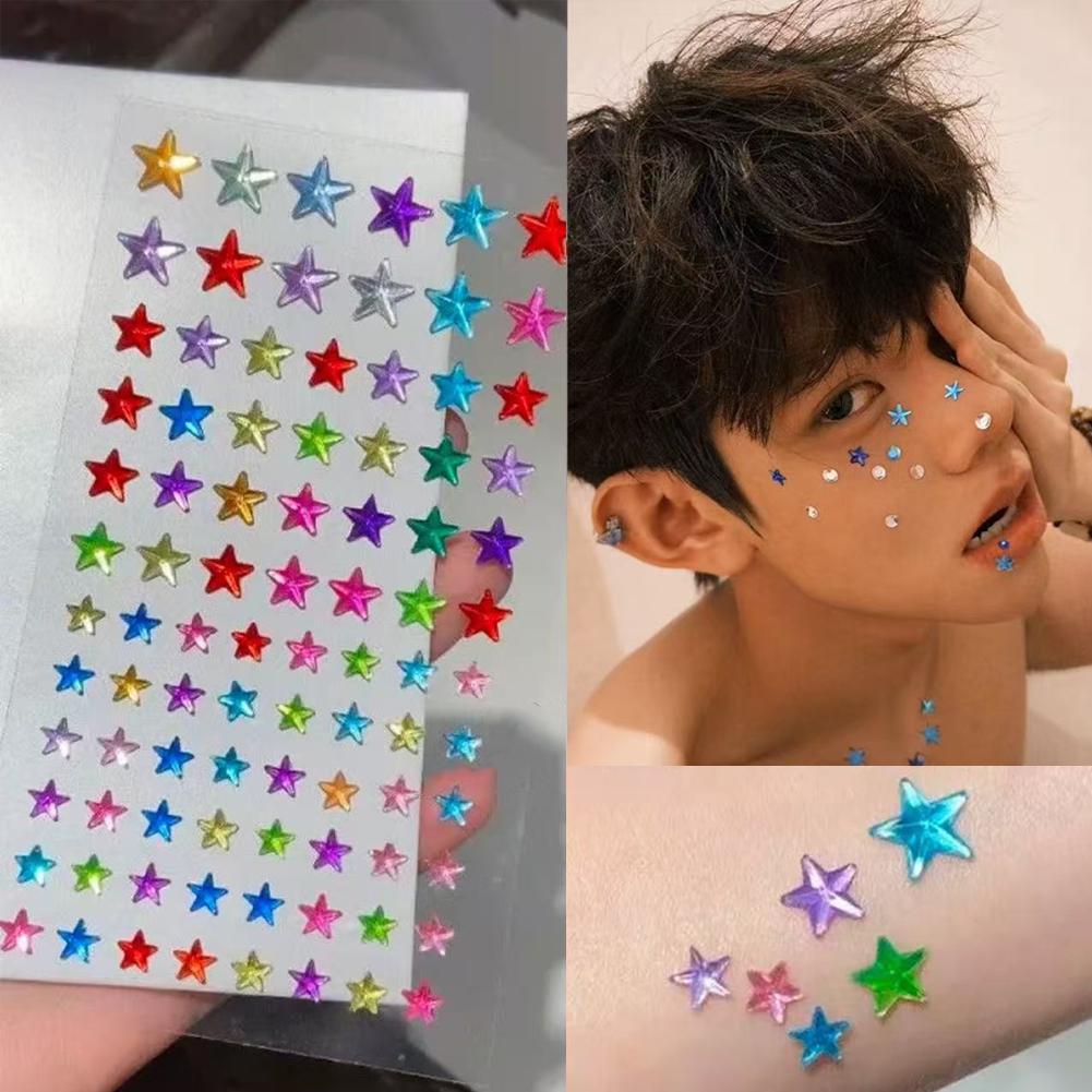 Art & Craft Toys For Kids - สติกเกอร์ติดหน้าแบบมีกาวในตัว ประดับด้วยคริสตัลหลากสีสัน สำหรับงานเทศกาลดนตรี ปาร์ตี้เรฟ แต่งหน้า DIY