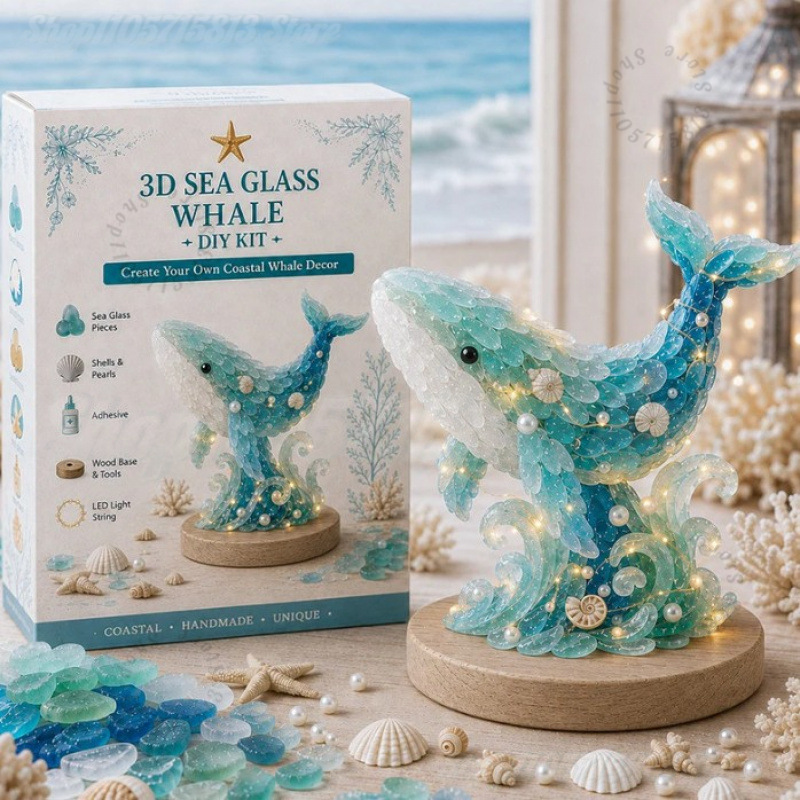 Art Craft Kits - ชุดงานฝีมือ DIY ตกแต่งโต๊ะเทศกาลคริสต์มาสจากกระจกทะเลพร้อมไฟ LED สร้างสรรค์ของตกแต่งโต๊ะสไตล์ชายทะเลในแบบของคุณเอง ชุดงานศิลปะ