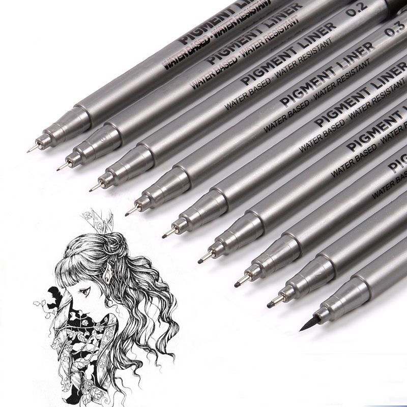 Calligraphy Pen Set - ปากกาเมจิกไมครอน 9 ด้าม/ชุด สำหรับวาดภาพ สเก็ตช์ ระบายสี
