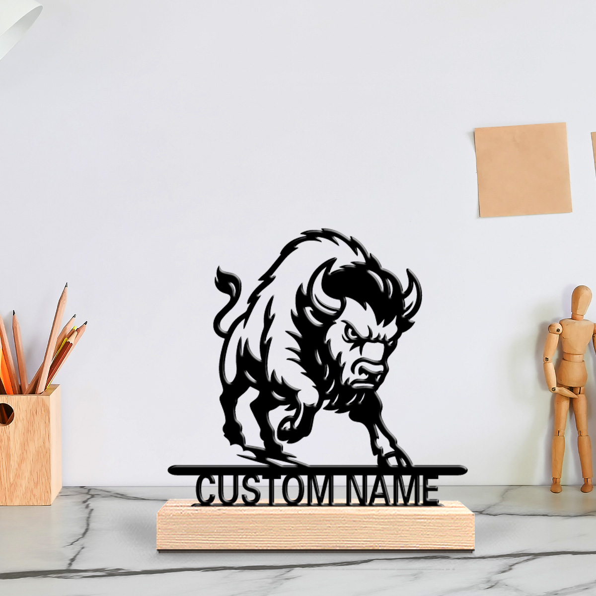 Art Craft Lion - รูปปั้นสิงโตโลหะแบบมินิมอล 1 ชิ้น ปรับแต่งข้อความได้ งานศิลปะหัตถกรรม พร้อมฐานไม้