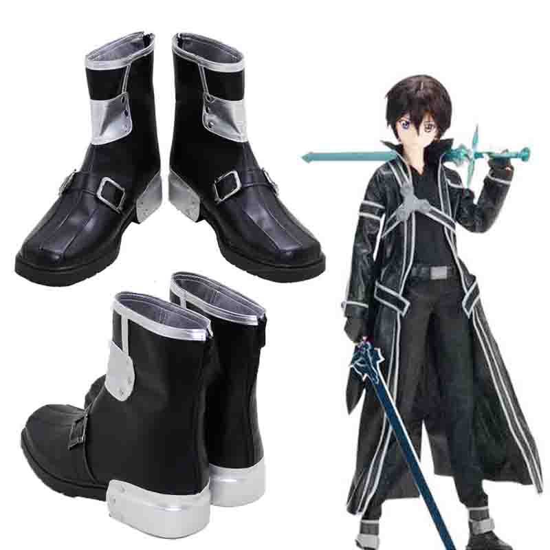 Art Craft Online - อะนิเมะดาบศิลปะออนไลน์คอสเพลย์รองเท้า Kirigaya Kazuto คอสเพลย์รองเท้ารองเท้าสีดํา PU SAO