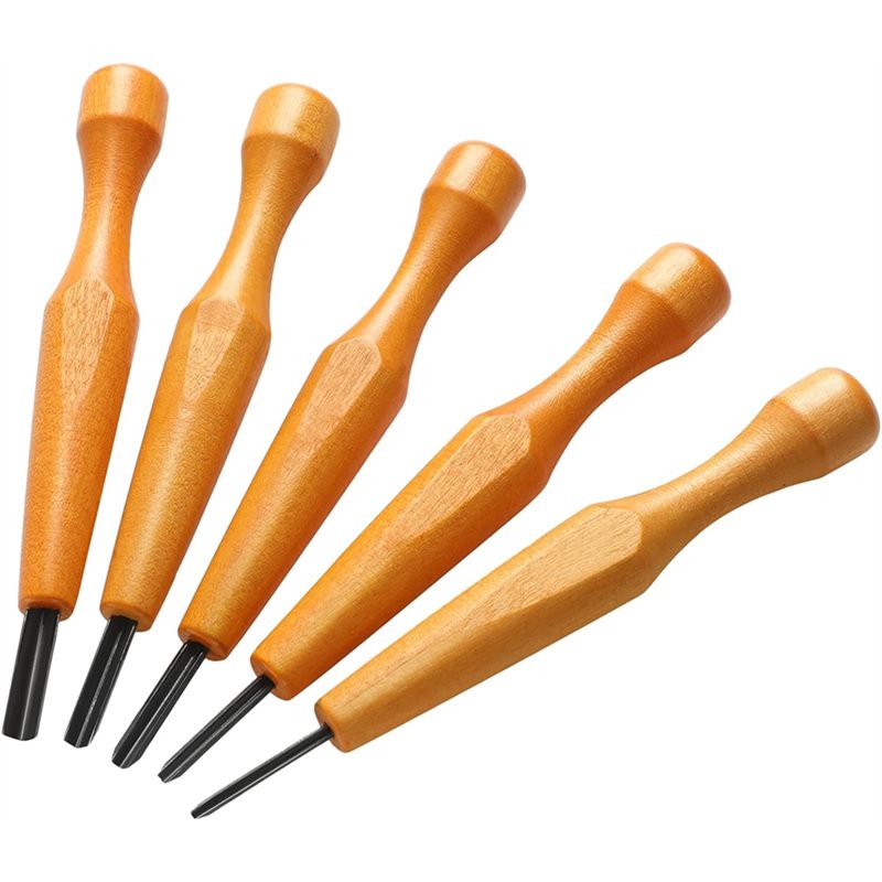 Linocut Carving Tool - ลดราคา-ชุดเครื่องมือแกะสลักไม้แบบสามเหลี่ยม-มีดตัดรูปตัววี 5 ชิ้น สำหรับงานพิมพ์ลินโอคัท